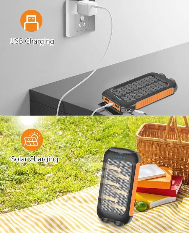 Alt view image 4 of 7 - Solar Charger 38800mAh Solar Power Bank Outdoor Portable Charger External Waterproof Battery Pack 5V/3.1A Fast Charger Type C Ports with LED Flashlights Perfect for Travel Camping