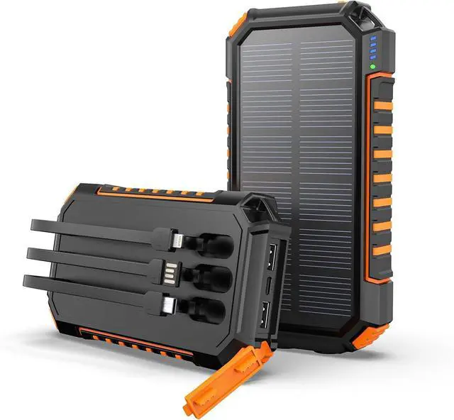 Main image of Power Bank Solar Charger 27000mAh Built in 3 Cables Five Outputs 15W Fast Charging Power Bank for All Mobile Devices Solar Portable Charger with Dual Flashlights