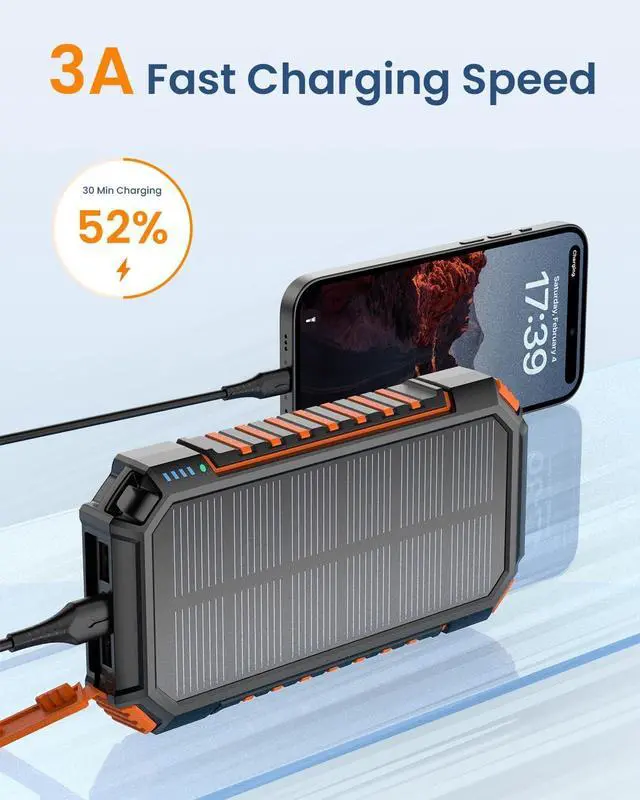 Alt view image 4 of 7 - Power Bank Solar Charger 27000mAh Built in 3 Cables Five Outputs 15W Fast Charging Power Bank for All Mobile Devices Solar Portable Charger with Dual Flashlights