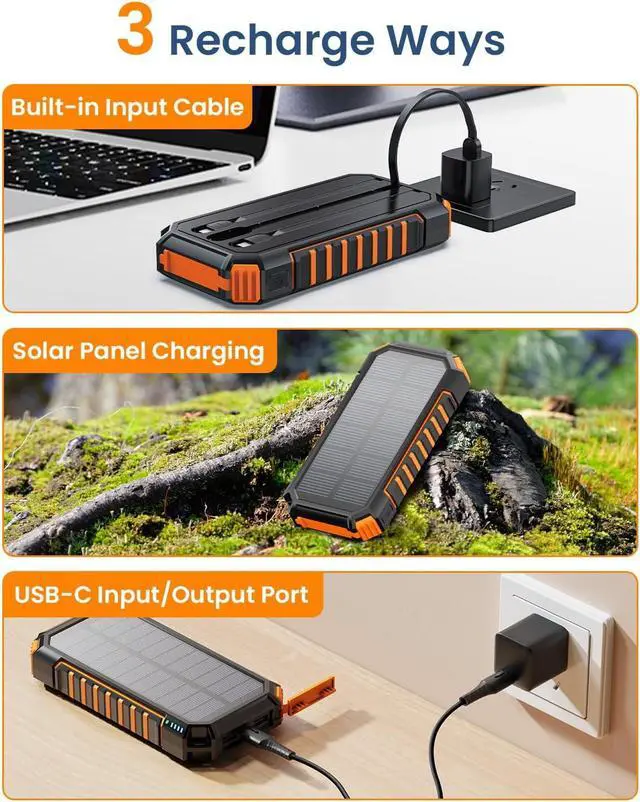 Alt view image 5 of 7 - Power Bank Solar Charger 27000mAh Built in 3 Cables Five Outputs 15W Fast Charging Power Bank for All Mobile Devices Solar Portable Charger with Dual Flashlights