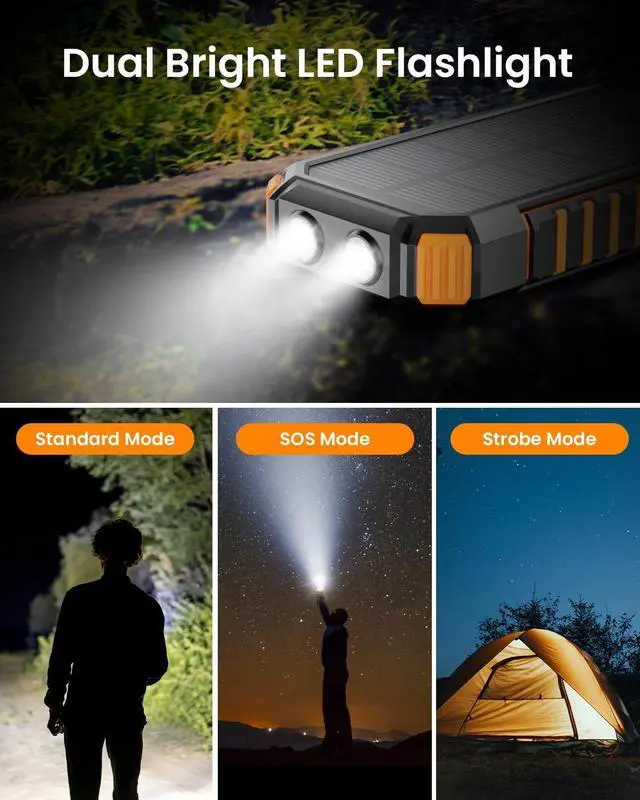 Alt view image 6 of 7 - Power Bank Solar Charger 27000mAh Built in 3 Cables Five Outputs 15W Fast Charging Power Bank for All Mobile Devices Solar Portable Charger with Dual Flashlights