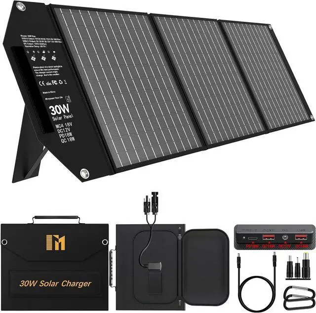 Main image of 30W Portable Solar Charger Foldable Solar Panel with USB C and USB A 18V MC4 12V DC for Camping Backpacking Travel Fast Charging for iPhone LG Google Cell Phone Power Bank Generator Power Station