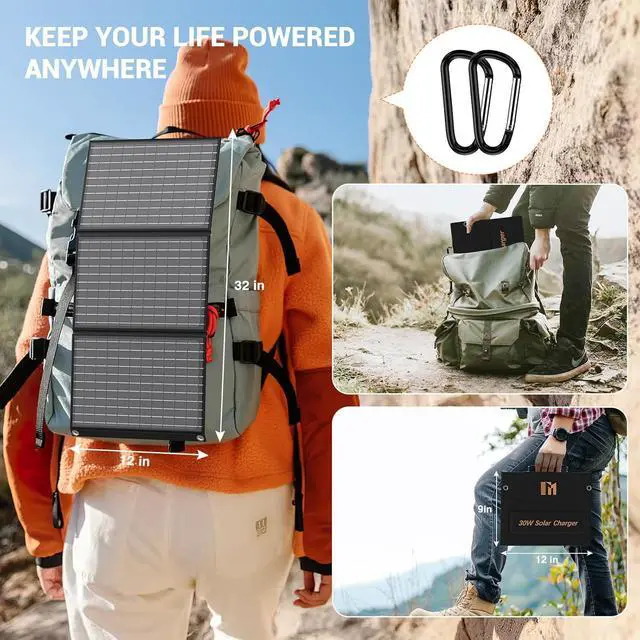 Alt view image 7 of 7 - 30W Portable Solar Charger Foldable Solar Panel with USB C and USB A 18V MC4 12V DC for Camping Backpacking Travel Fast Charging for iPhone LG Google Cell Phone Power Bank Generator Power Station