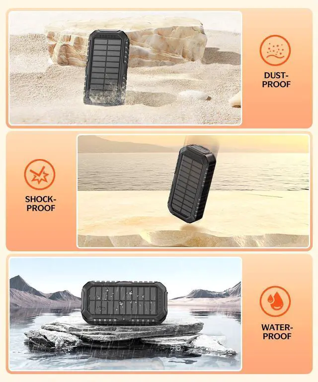 Alt view image 7 of 7 - QiSa Solar Charger Power Bank 40000mAh Built in 4 Cables and Hand Crank, Portable Charger 22.5W Fast Charger 6 Outputs & 4 Inputs External Battery Pack with Bright Flashlight and Compass