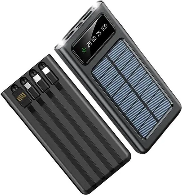 Main image of Power-Bank-Solar-Charger - 20000mAh Portable Charger Solar Power Bank Camping External Backup Battery Pack Fast Solar Panel Charger with Dual Flashlight and 4 USB Cables (Black)