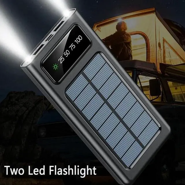 Alt view image 2 of 7 - Power-Bank-Solar-Charger - 20000mAh Portable Charger Solar Power Bank Camping External Backup Battery Pack Fast Solar Panel Charger with Dual Flashlight and 4 USB Cables (Black)