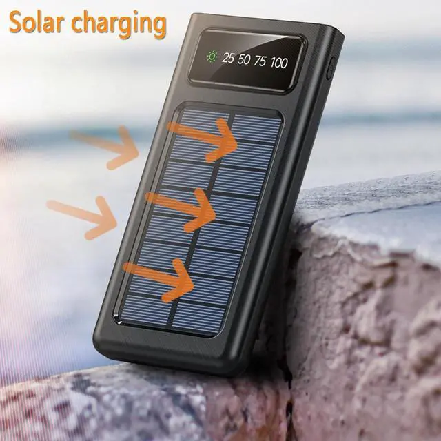 Alt view image 3 of 7 - Power-Bank-Solar-Charger - 20000mAh Portable Charger Solar Power Bank Camping External Backup Battery Pack Fast Solar Panel Charger with Dual Flashlight and 4 USB Cables (Black)