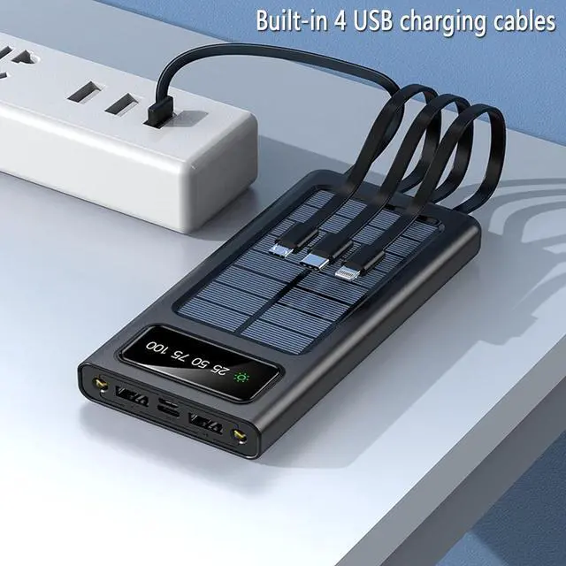 Alt view image 4 of 7 - Power-Bank-Solar-Charger - 20000mAh Portable Charger Solar Power Bank Camping External Backup Battery Pack Fast Solar Panel Charger with Dual Flashlight and 4 USB Cables (Black)