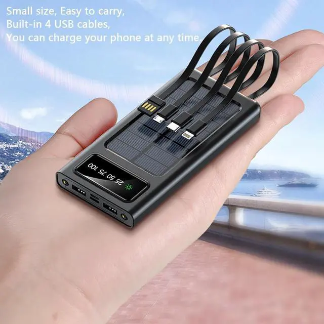 Alt view image 5 of 7 - Power-Bank-Solar-Charger - 20000mAh Portable Charger Solar Power Bank Camping External Backup Battery Pack Fast Solar Panel Charger with Dual Flashlight and 4 USB Cables (Black)