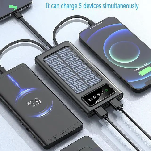 Alt view image 6 of 7 - Power-Bank-Solar-Charger - 20000mAh Portable Charger Solar Power Bank Camping External Backup Battery Pack Fast Solar Panel Charger with Dual Flashlight and 4 USB Cables (Black)
