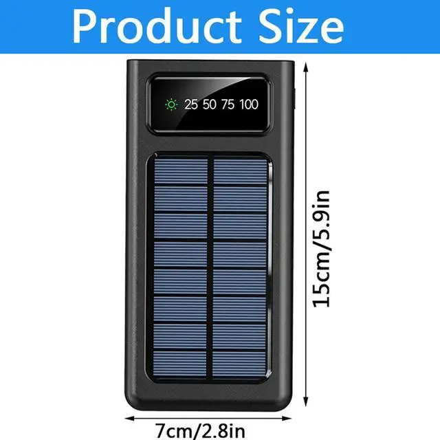 Alt view image 7 of 7 - Power-Bank-Solar-Charger - 20000mAh Portable Charger Solar Power Bank Camping External Backup Battery Pack Fast Solar Panel Charger with Dual Flashlight and 4 USB Cables (Black)