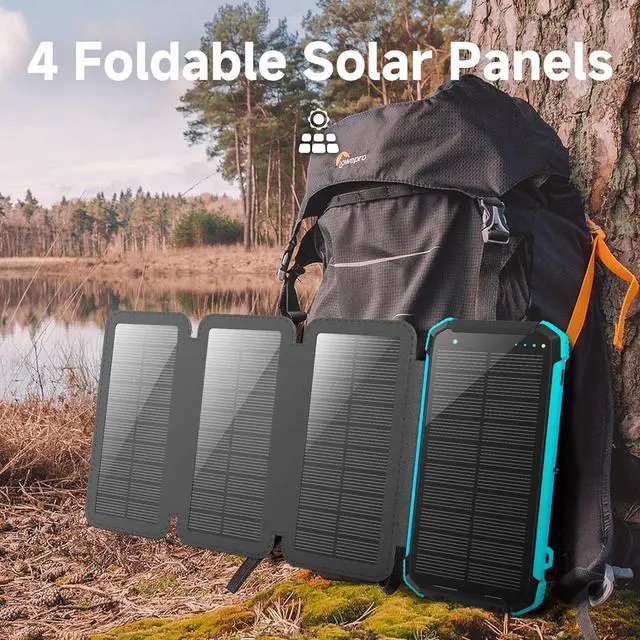 Alt view image 3 of 7 - Solar Charger Power Bank 20000mAh Portable Phone Charger with 1 Type-C & 2 USB-A Ports Built-in Dual LED FlashlightCompatible with iPhone  & More Waterproof Solar Panel for Camping Hiking