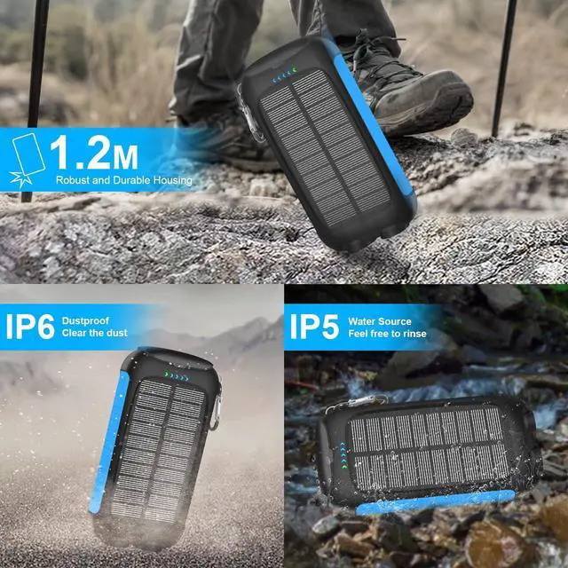 Alt view image 4 of 6 - Solar Charger Power Bank 38800mAh Portable Phone Charger with 1 Type-C & 2 USB-A Ports Built-in Dual LED Flashlight 15W Fast Charging Waterproof Solar Panel Charger