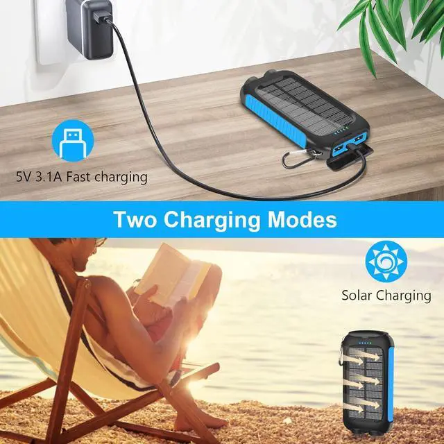 Alt view image 5 of 6 - Solar Charger Power Bank 38800mAh Portable Phone Charger with 1 Type-C & 2 USB-A Ports Built-in Dual LED Flashlight 15W Fast Charging Waterproof Solar Panel Charger