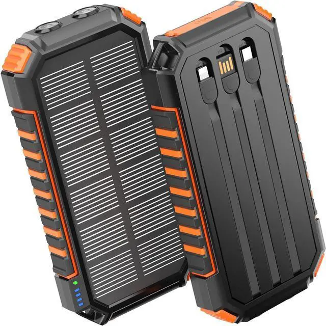 Main image of Solar Power Bank Portable Charger 27000mAh Built-in 3 Cables Solar Phone Charger - 15W PD QC 3.0 Fast Charging Outdoor Battery Pack for iPhone Android Dual Flashlight (Orange)