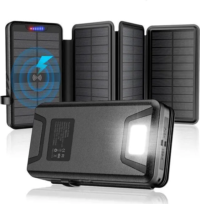 Main image of Solar Charger 38800mAh Power Bank with Dual 5V3.1A Outputs 10W Qi Wireless Charger Waterproof Built-in Solar Panel and Bright Flashlights