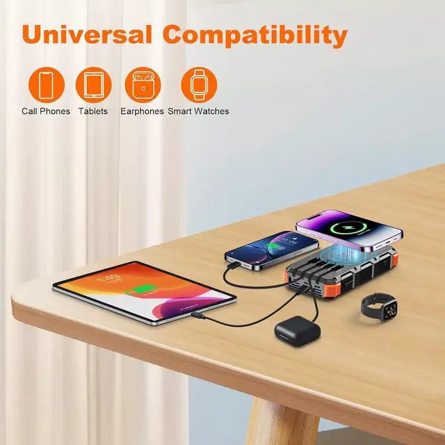 Alt view image 2 of 7 - Solar Charger Power Bank 49800mAh Wireless Charger QC 3.0 Fast Charging Power Bank 8 Outputs 4 Inputs Solar Portable Charger Compatible with All Mobile Devices,SOS/Strobe/Strong Flashlights (orange)