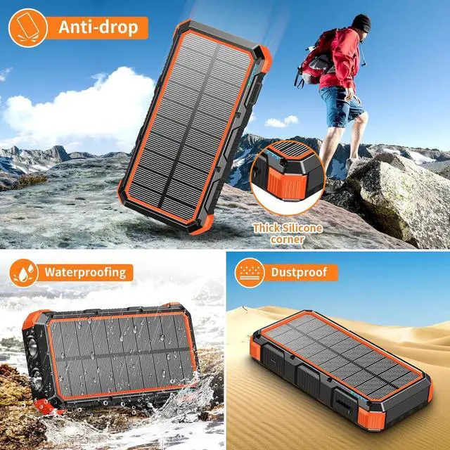Alt view image 6 of 7 - Solar Charger Power Bank 49800mAh Wireless Charger QC 3.0 Fast Charging Power Bank 8 Outputs 4 Inputs Solar Portable Charger Compatible with All Mobile Devices,SOS/Strobe/Strong Flashlights (orange)