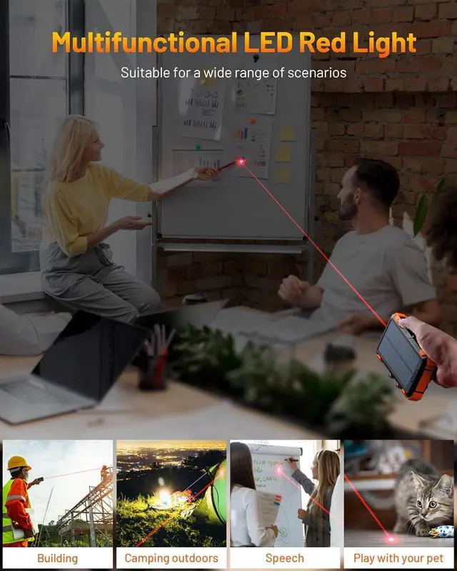 Alt view image 5 of 7 - Solar Power Bank 42800mAh Portable Charger 20W Fast Charging External Battery Pack Built in 4 Cables Wireless Charging Power Bank for  Watches with Flashlight Carabiner Thermometer