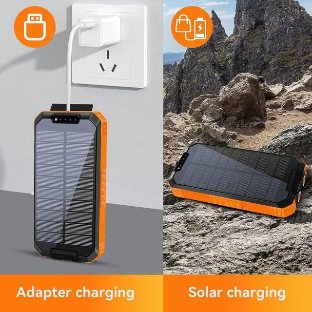 Alt view image 3 of 7 - Power-Bank-Solar-Charger - 20000mAh Power Bank Portable Charger External Battery Pack 5V/2.1A Qc 3.0 Fast Charging Built-in Super Bright Flashlight Compass Carabiner Solar Panel Charging