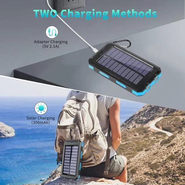 Alt view image 3 of 7 - Solar Charger Power Bank 39800mAh Portable Charger Fast Charger USB C Port Built-in Led Flashlight and Compass for All Cell Phone and Electronic Devices