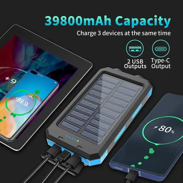 Alt view image 2 of 7 - Solar Charger Power Bank 39800mAh Portable Charger Fast Charger USB C Port Built-in Led Flashlight and Compass for All Cell Phone and Electronic Devices