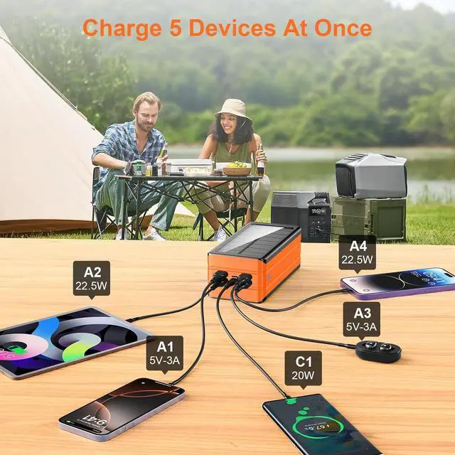 Alt view image 6 of 7 - Solar Power Bank Battery Pack 80000mAh PD 22.5W Fast Charging Cellephone Charger USB-C in&Out with 9 LED Lights 3 Modes Flashlight Compatible with iPhone Tablet Earphone for Camping Outdoor