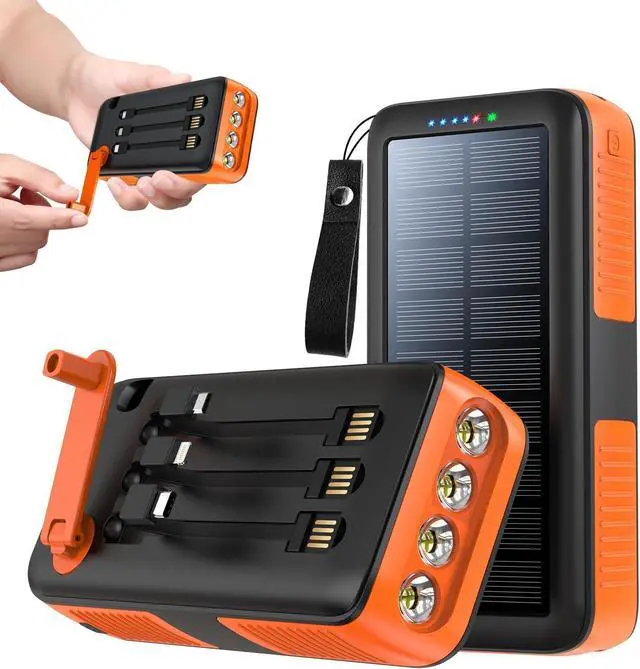 Main image of Solar Charger Power Bank 63200mAh Portable Charger with Dual Outputs & Dual Inputs 4 LEDs Flashlight Hand Crank Power Bank Fast Charging Battery Pack for Outdoor Camping Survival Gear