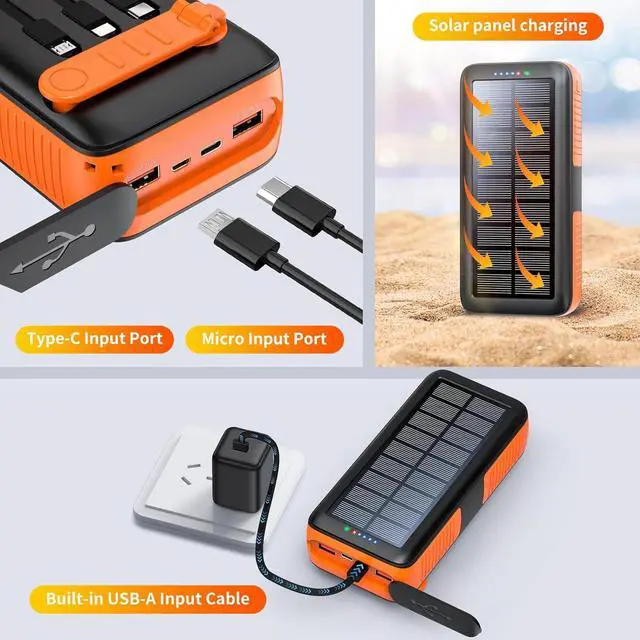 Alt view image 2 of 7 - Solar Charger Power Bank 63200mAh Portable Charger with Dual Outputs & Dual Inputs 4 LEDs Flashlight Hand Crank Power Bank Fast Charging Battery Pack for Outdoor Camping Survival Gear