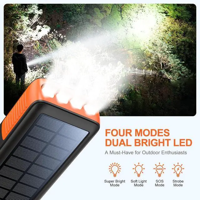 Alt view image 7 of 7 - Solar Charger Power Bank 63200mAh Portable Charger with Dual Outputs & Dual Inputs 4 LEDs Flashlight Hand Crank Power Bank Fast Charging Battery Pack for Outdoor Camping Survival Gear