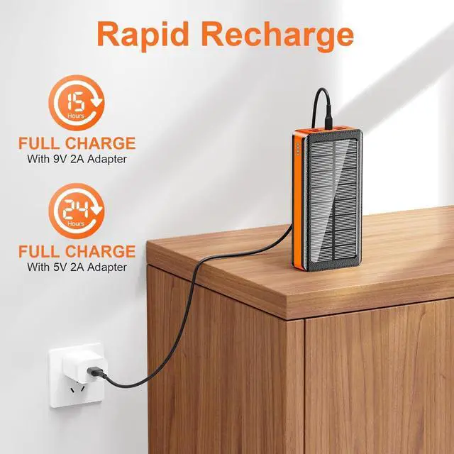 Alt view image 4 of 7 - Solar Charger Power Bank 66800mAh Portable Charger with USB-C in/Output 22.5W QC3.0 Fast Charging 5 Out Ports Battery Pack Built-in 32 Led Flashlights for iPhone  Tablet Camping