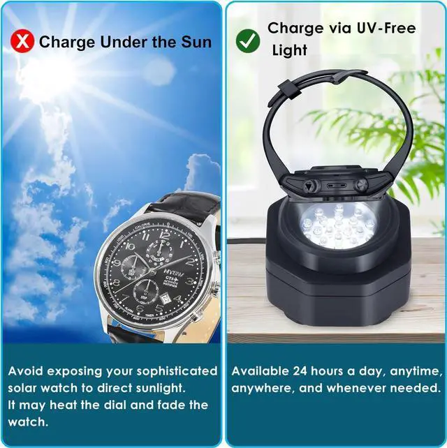 Alt view image 2 of 7 - CoolFire - UV Free Solar Watch Fast Charger for All Eco Solar Watches for Men Reloj Hombre Portable Battery Charger for All Kinds of Sophisticated Eco Solar Watches (Black)