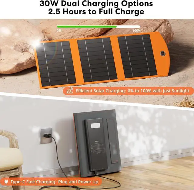 Alt view image 3 of 7 - 10000mah Solar Charger Power Bank 30W Foldable Portable Solar Panel Fast Charging with 1 Type-C & 2 USB-A Ports Ipx5 Waterproof for Phone Tablets & Multiple Devices Camping Outdoor Use