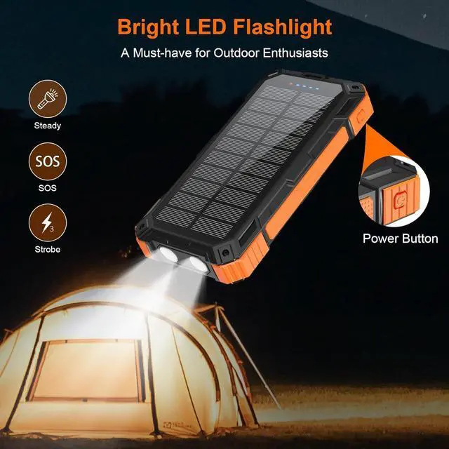 Alt view image 5 of 7 - Solar Charger Power Bank 49800mAh Wireless Portable Phone Charger, 22.5W QC3.0 Fast Charging Built in 4 Cables with USB C 6 Outputs & 2 Inputs for Cell Phone Orange