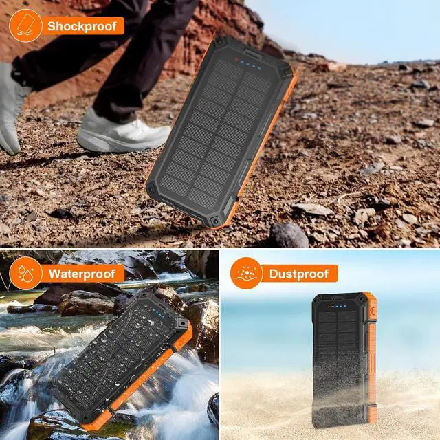 Alt view image 6 of 7 - Solar Charger Power Bank 49800mAh Wireless Portable Phone Charger, 22.5W QC3.0 Fast Charging Built in 4 Cables with USB C 6 Outputs & 2 Inputs for Cell Phone Orange