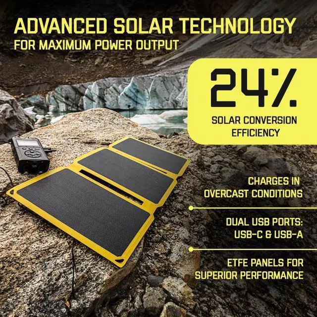 Alt view image 2 of 7 - SunJack 25 Watt Foldable IP67 Waterproof ETFE Monocrystalline Solar Panel + 2X 10000mAh Power Banks with USB-A and USB-C for Cell Phones, Tablets and Portable for Backpacking, Camping, Hiking