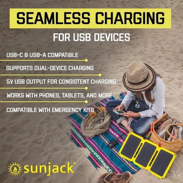 Alt view image 4 of 7 - SunJack 25 Watt Foldable IP67 Waterproof ETFE Monocrystalline Solar Panel + 2X 10000mAh Power Banks with USB-A and USB-C for Cell Phones, Tablets and Portable for Backpacking, Camping, Hiking