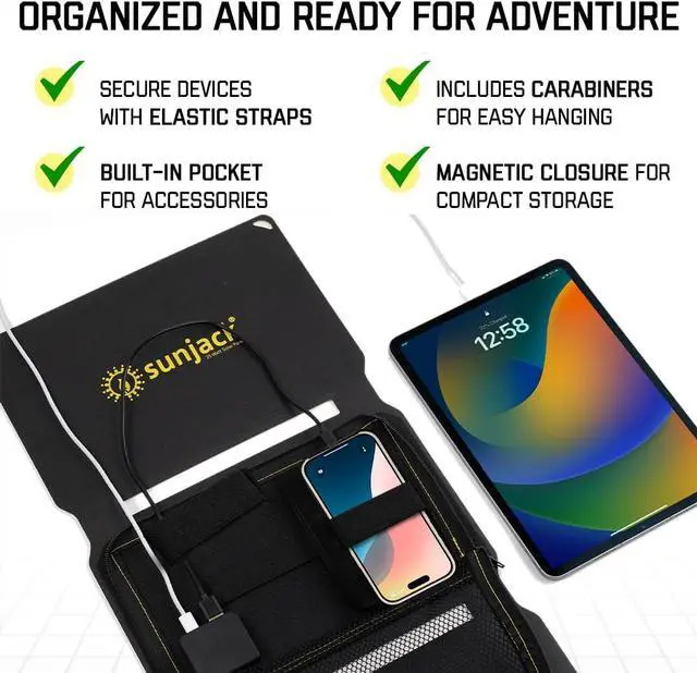 Alt view image 7 of 7 - SunJack 25 Watt Foldable IP67 Waterproof ETFE Monocrystalline Solar Panel + 2X 10000mAh Power Banks with USB-A and USB-C for Cell Phones, Tablets and Portable for Backpacking, Camping, Hiking