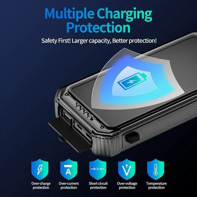 Alt view image 5 of 7 - Solar Portable Charger Power Bank:46800mAh Phone Powered Battery Pack Built-in 3 Cables 15w Fast Charging 4 Output for All Mobile Devices Dual Flashlights&Compass for Travel/Camping/Emergency (Orange)