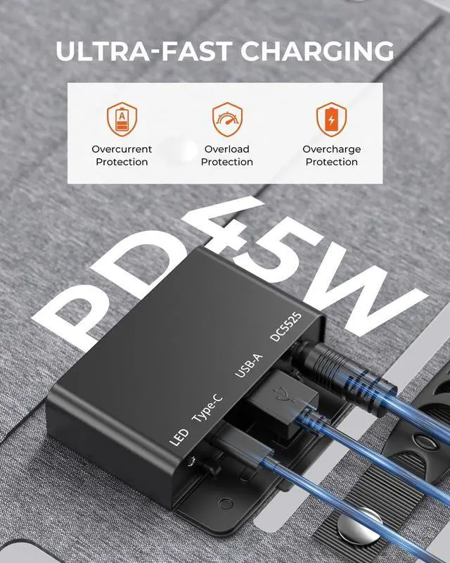 Alt view image 2 of 7 - 60W Portable Compact Solar Panel with PD 45W USB-C and 3 USB Ports 28W Solar Charger(5V/4.8A Max)