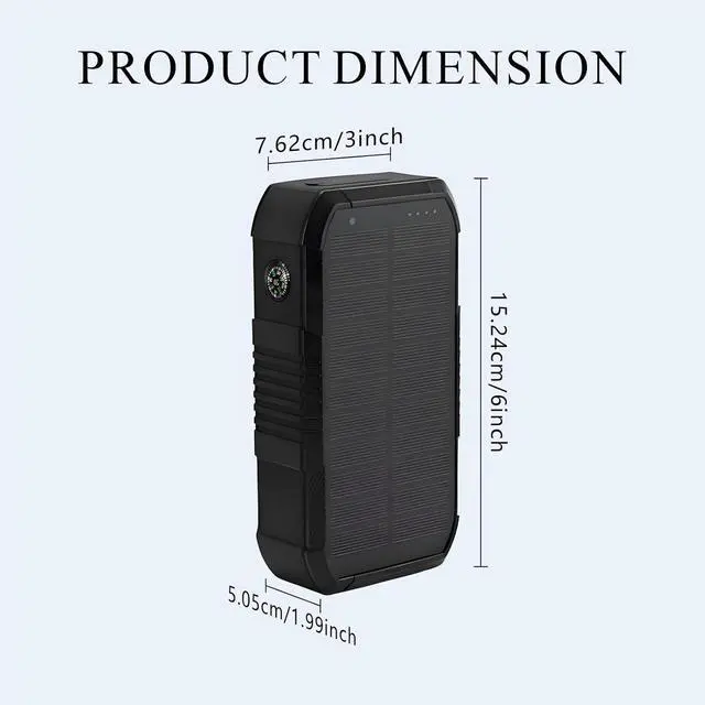 Alt view image 4 of 7 - Solar Power Bank 66800mAh Built in Hand Crank and 4 Cables 22.5W Fast Charge Camping Essentials/SOS/Strobe/Strong Flashlights Compass Solar Portable Charger Power Bank (Black)