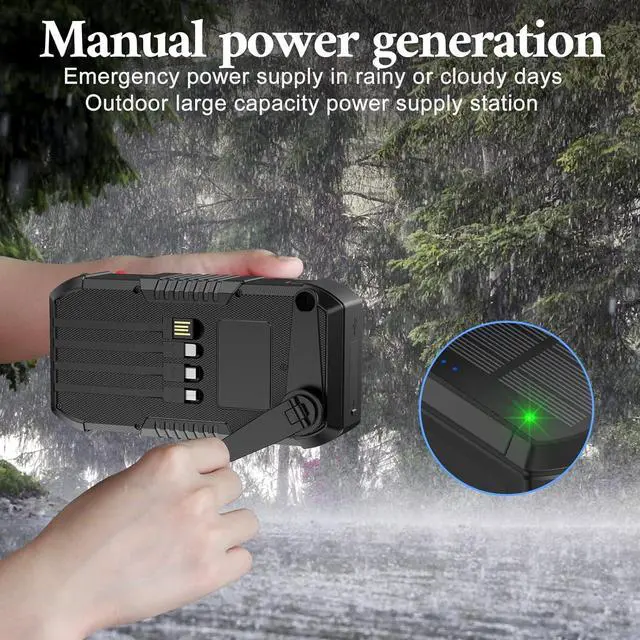 Alt view image 7 of 7 - Solar Power Bank 66800mAh Hand Crank 22.5W USB-C Fast Charging 6 Outputs & 4 Inputs SOS/Strobe/Compass for Camping/Hiking/Trips (Black)
