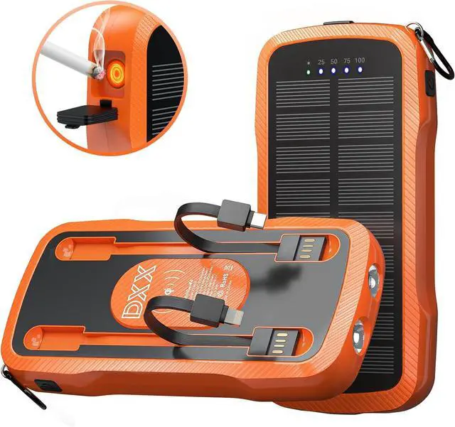 Main image of Solar Charger Power Bank 20W Fast Charging Solar Power Bank IP69 Waterproof Portable Charger 10 000mAh Wireless Charger with 2 Flashlights Portable Phone Charger for All Mobile Devices (Orange)