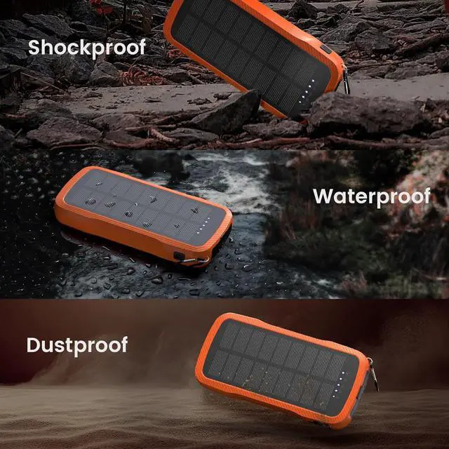 Alt view image 6 of 7 - Solar Charger Power Bank 20W Fast Charging Solar Power Bank IP69 Waterproof Portable Charger 10 000mAh Wireless Charger with 2 Flashlights Portable Phone Charger for All Mobile Devices (Orange)