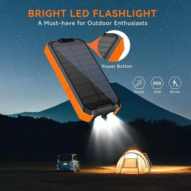 Alt view image 4 of 7 - Power-Bank-Solar-Charger - 20000mAh Power Bank Portable Charger External Battery Pack 5V/2.1A Qc 3.0 Fast Charging Built-in Super Bright Flashlight Compass Carabiner Solar Panel Charging