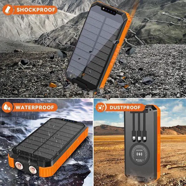 Alt view image 7 of 7 - Power-Bank-Solar-Charger - 20000mAh Power Bank Portable Charger External Battery Pack 5V/2.1A Qc 3.0 Fast Charging Built-in Super Bright Flashlight Compass Carabiner Solar Panel Charging