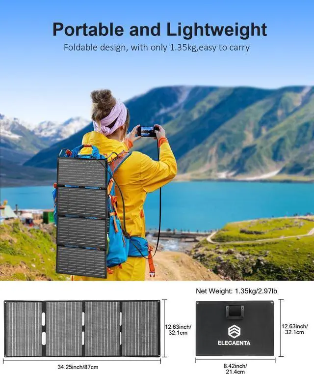 Alt view image 7 of 7 - 40W Solar Panel USB C USB A and DC 18V Output IP68 Waterproof Foldable Portable ETFE Solar Charger Compatible with iPhone  Camping Hiking and Outdoor Power Station
