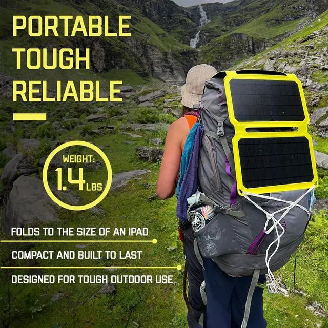 Alt view image 5 of 7 - 15W Foldable Solar Phone Charger, IP67 Waterproof ETFE Monocrystalline Solar Panel with 10,000mAh Power Bank, Portable USB-C & USB-A Solar Charger for Camping, Hiking, Backpacking, Emergency