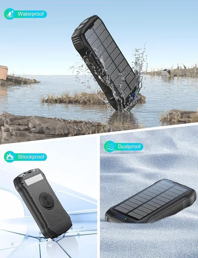 Alt view image 6 of 7 - Solar Charger Power Bank 40000mAh Portable Charger QC3.0 18W PD 20W Fast Charging External Battery Pack with USB C for iPhone  Tablet Solar Battery Pack with Dual Flashlight for Camping
