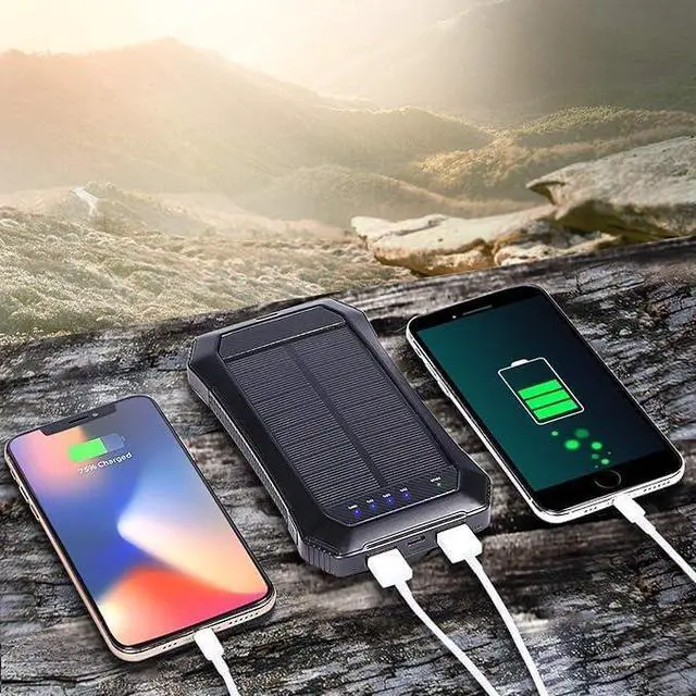 Alt view image 4 of 5 - Solar Power Bank 10000mAh - Phone Charger with 20 LED Lights Fast Charging for 3 Devices Solar Phone Charger Power Bank for Camping Travel & Emergencies
